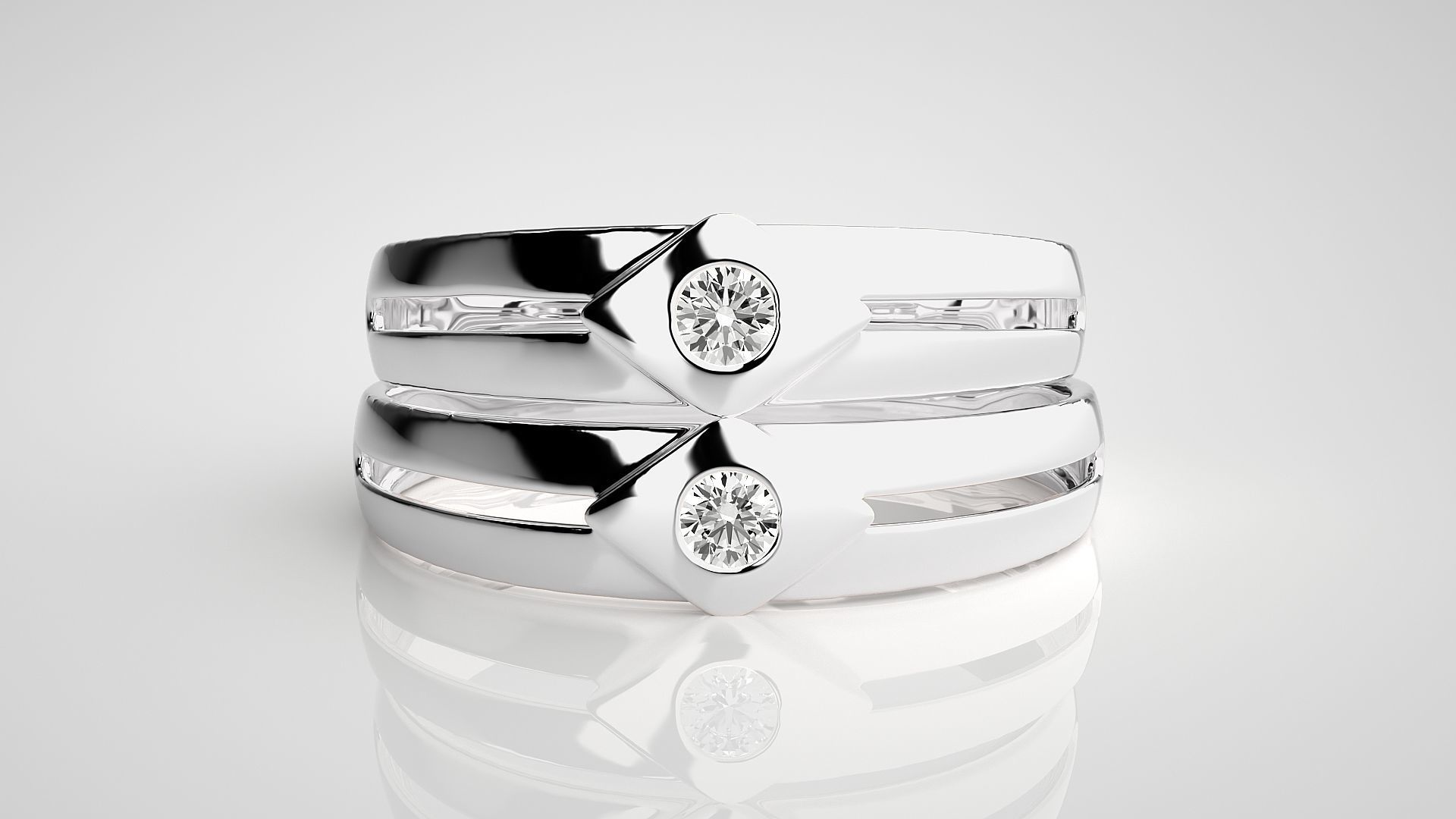 Solitaire Couple Band Ring 3dm stl render detail 3D print model_7
