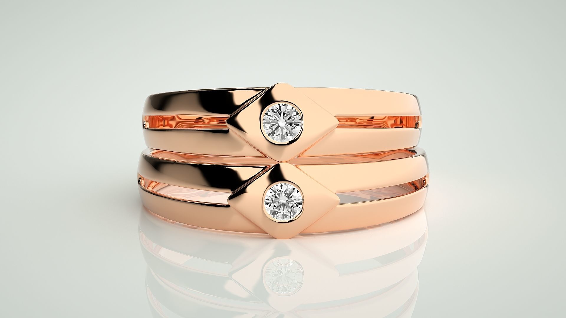 Solitaire Couple Band Ring 3dm stl render detail 3D print model_2
