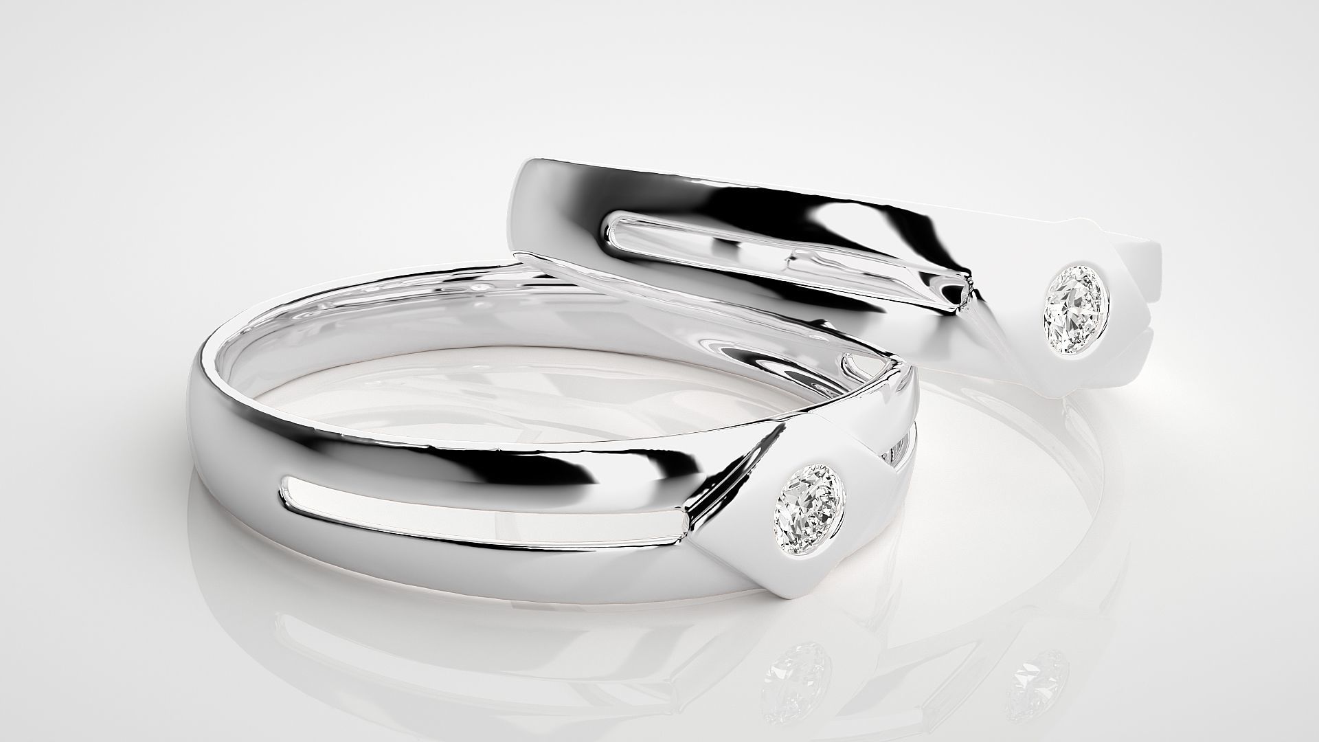 Solitaire Couple Band Ring 3dm stl render detail 3D print model_6