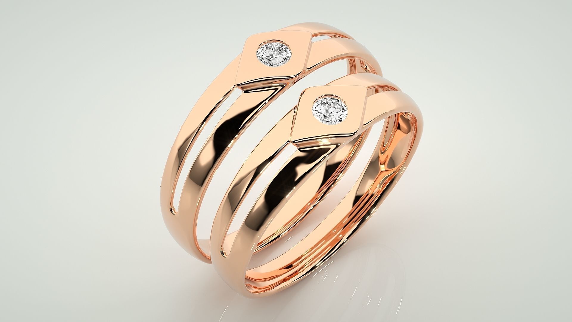 Solitaire Couple Band Ring 3dm stl render detail 3D print model_3