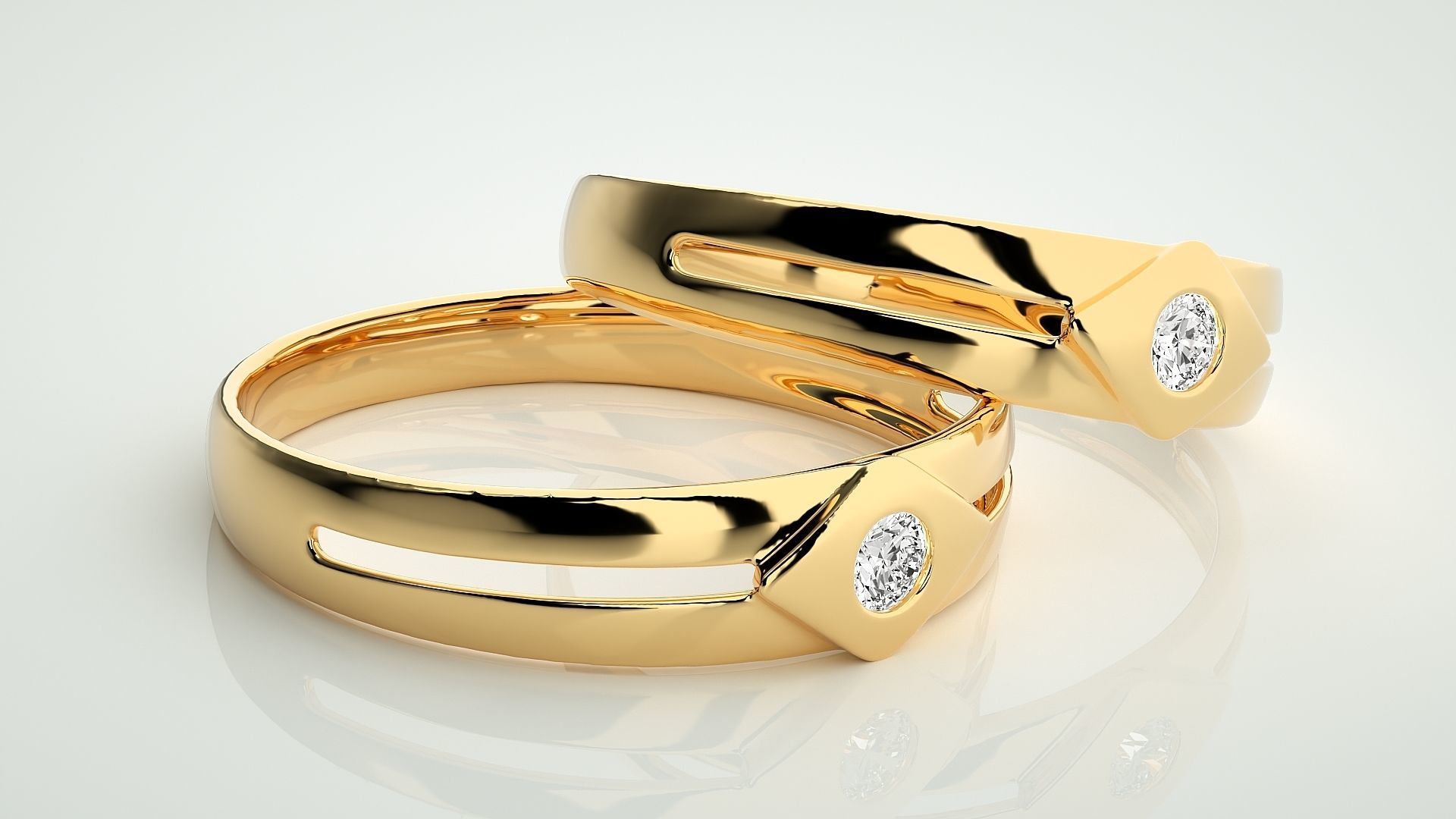 Solitaire Couple Band Ring 3dm stl render detail 3D print model_10