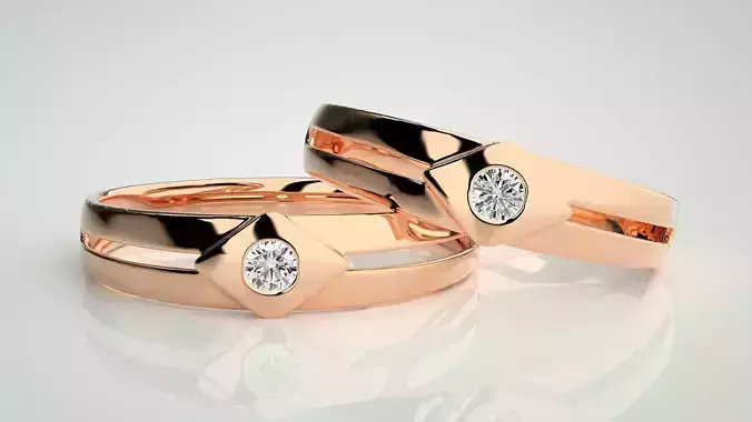 Solitaire Couple Band Ring 3dm stl render detail