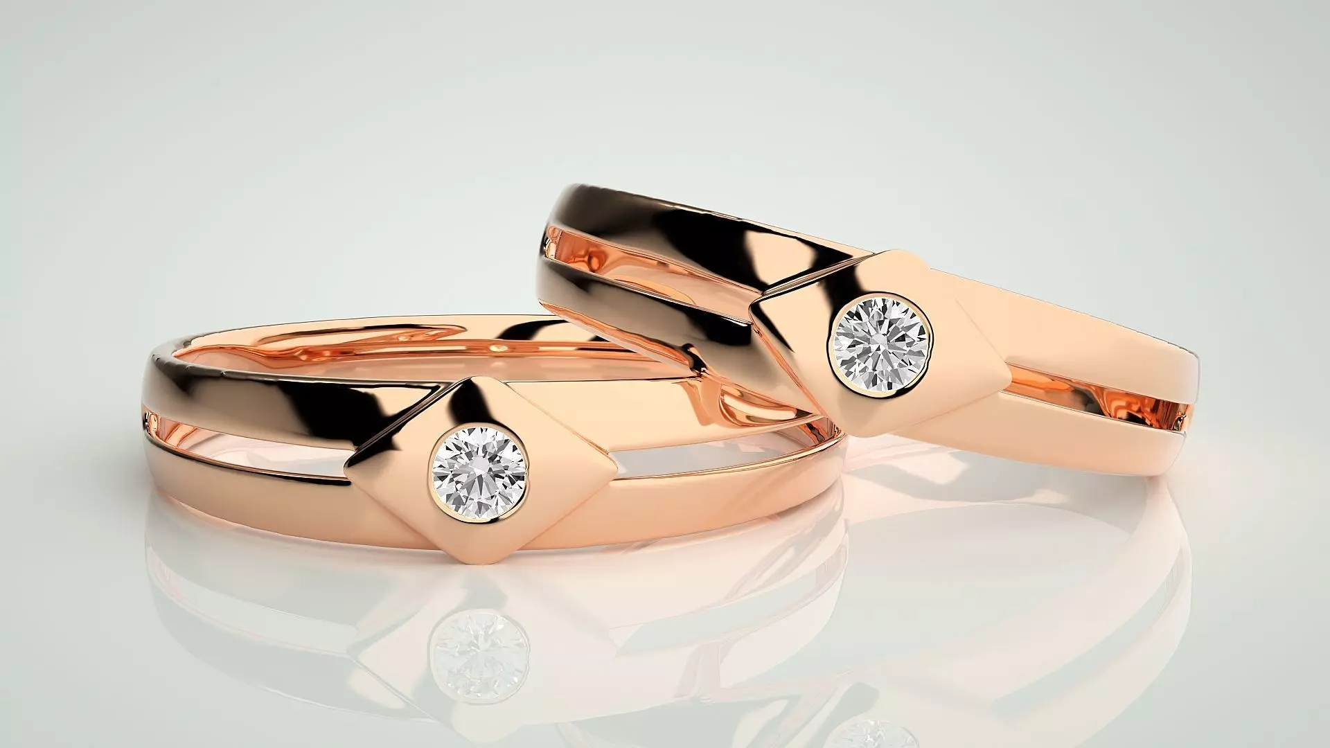 Solitaire Couple Band Ring 3dm stl render detail 3D print model_0