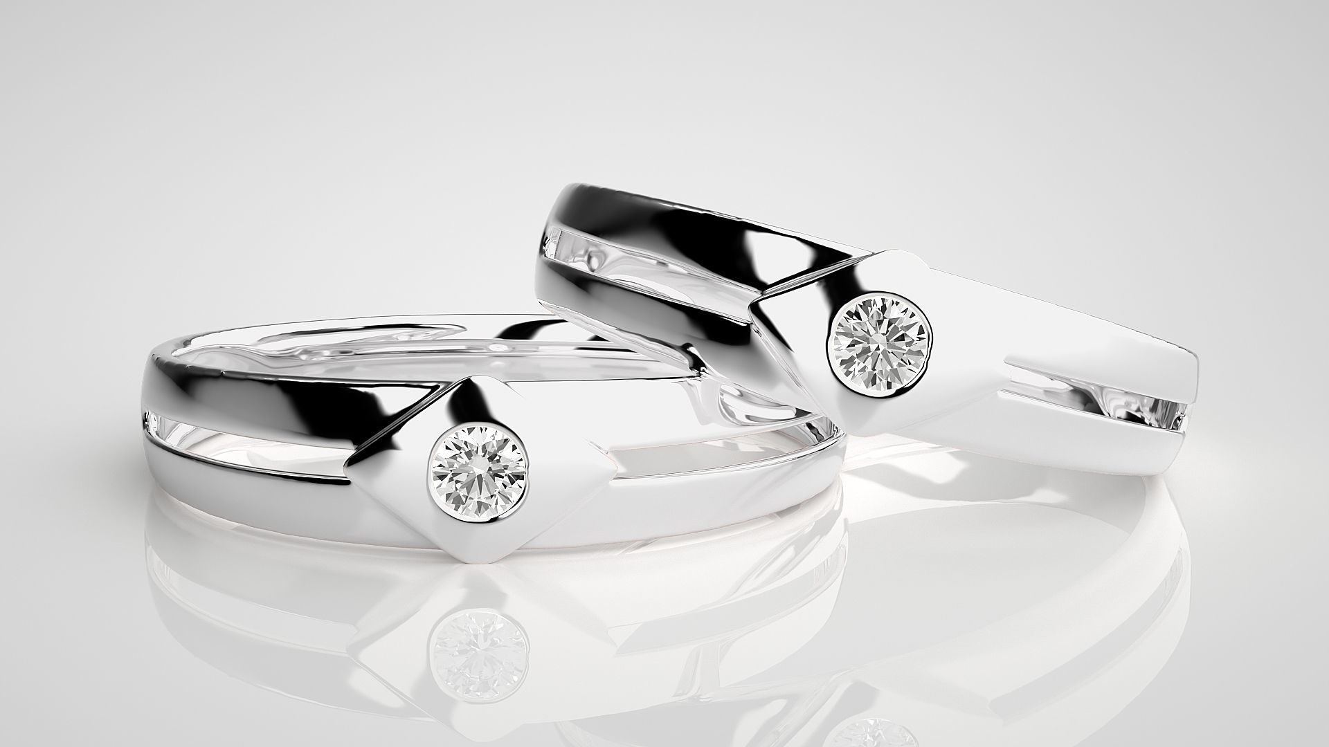 Solitaire Couple Band Ring 3dm stl render detail 3D print model_5