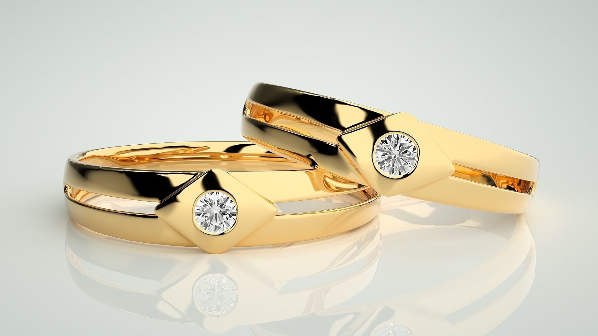 Solitaire Couple Band Ring 3dm stl render detail 3D print model_9