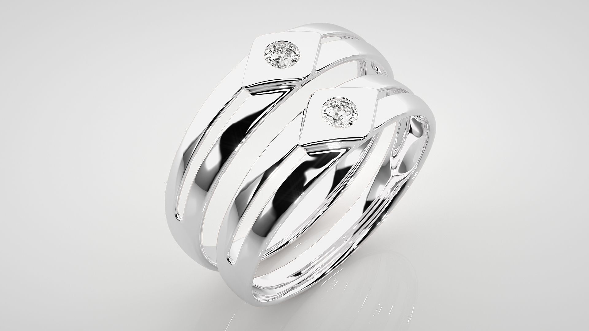 Solitaire Couple Band Ring 3dm stl render detail 3D print model_8