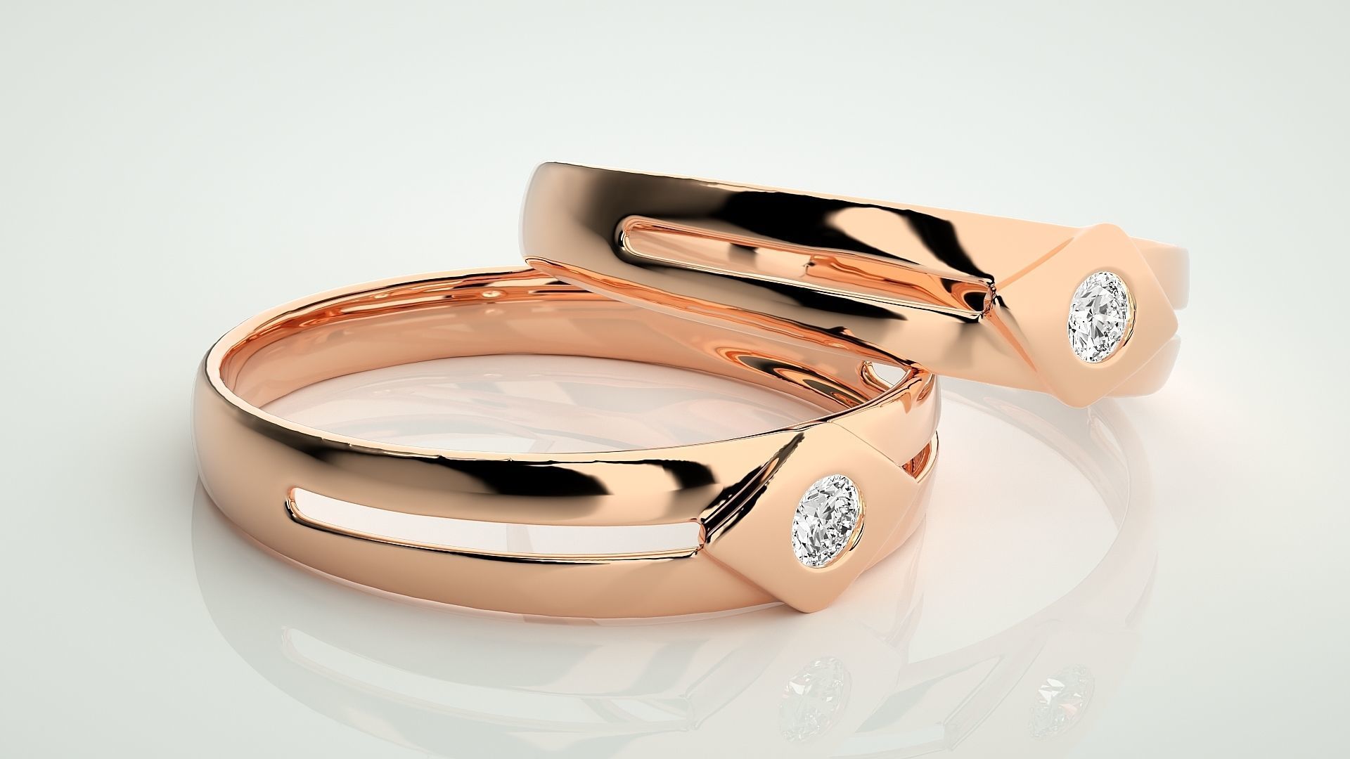 Solitaire Couple Band Ring 3dm stl render detail 3D print model_1