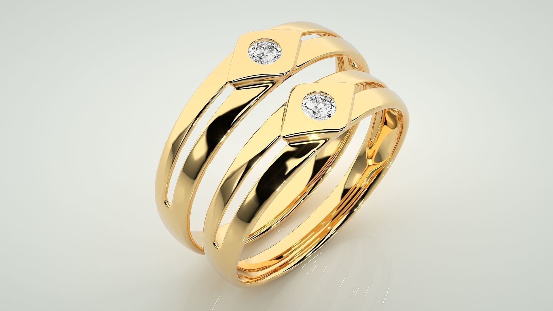 Solitaire Couple Band Ring 3dm stl render detail 3D print model_12