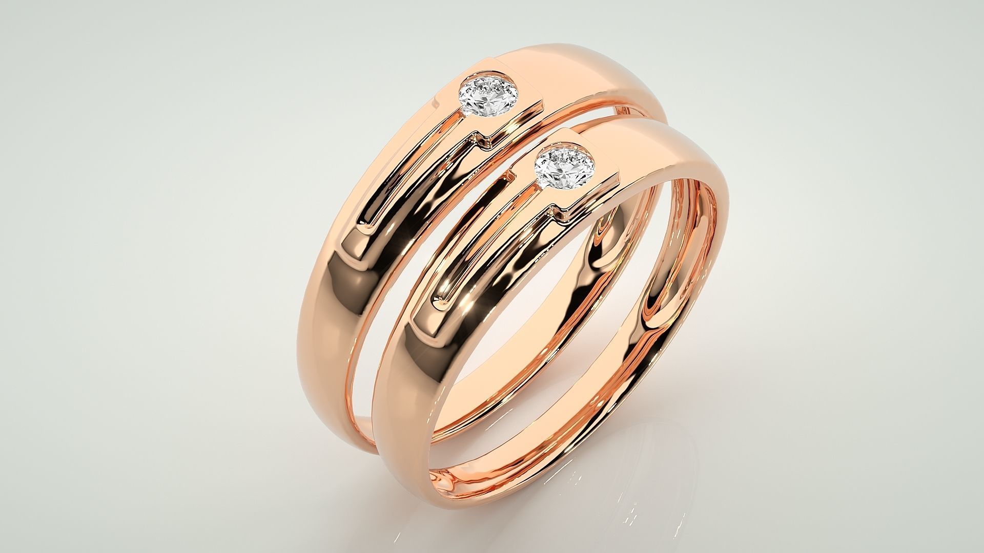 Solitaire Couple Band Ring 3dm stl render detail 3D print model_3