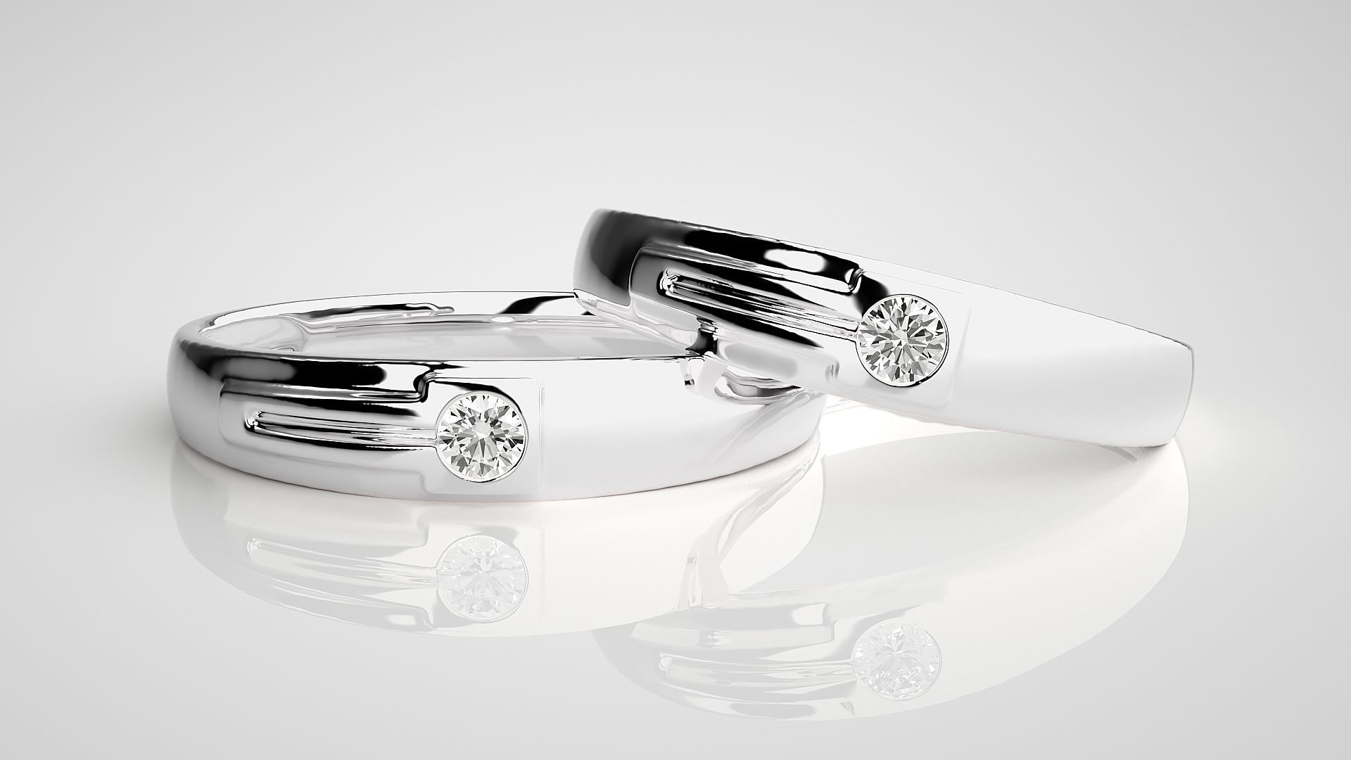 Solitaire Couple Band Ring 3dm stl render detail 3D print model_4