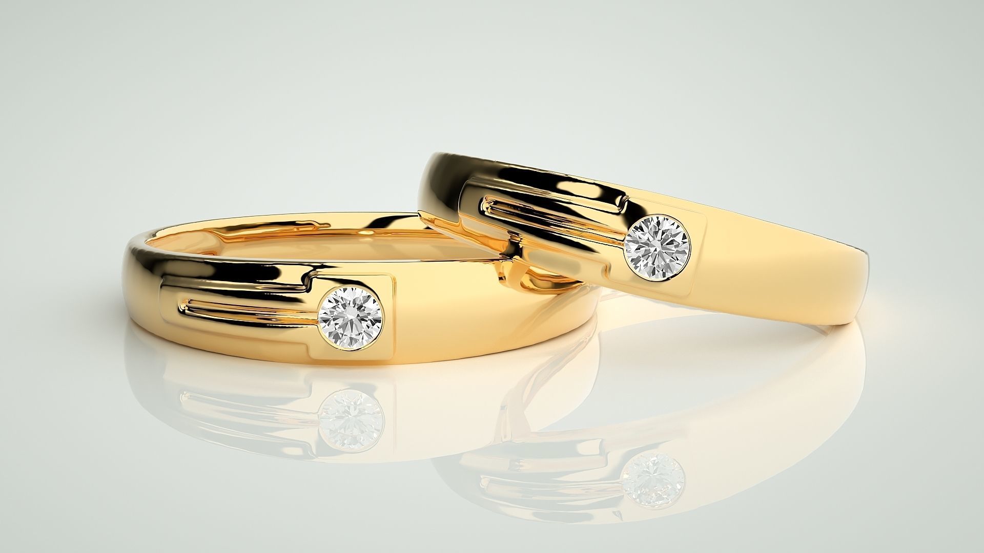 Solitaire Couple Band Ring 3dm stl render detail 3D print model_9