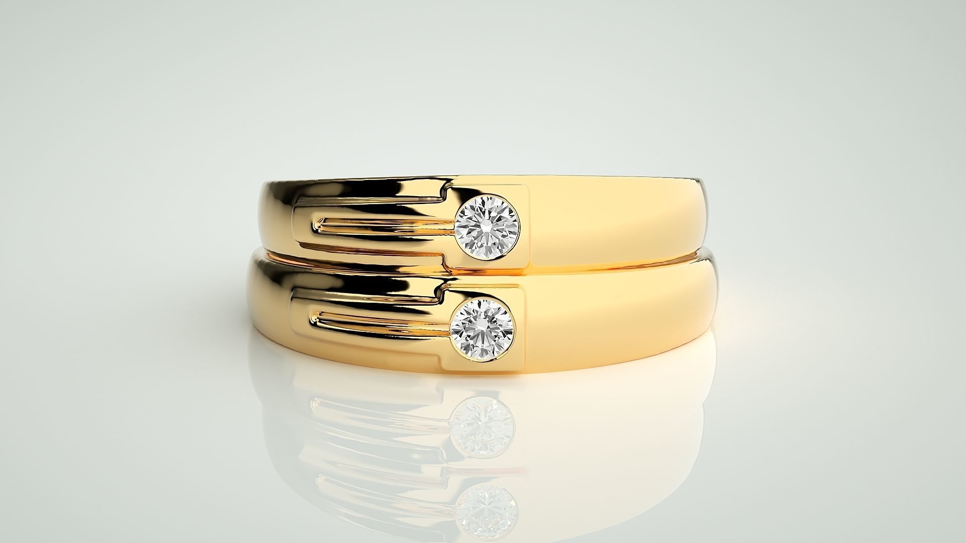 Solitaire Couple Band Ring 3dm stl render detail 3D print model_11
