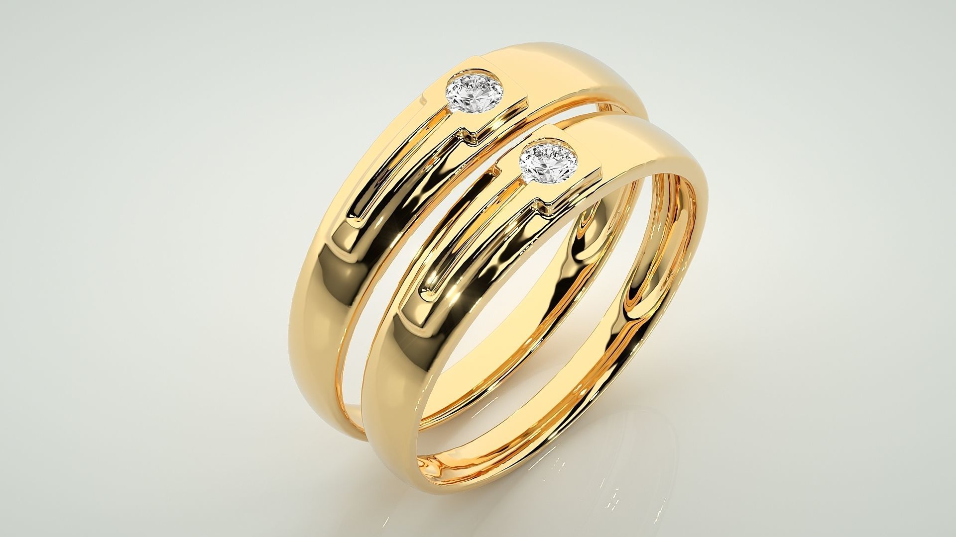 Solitaire Couple Band Ring 3dm stl render detail 3D print model_12