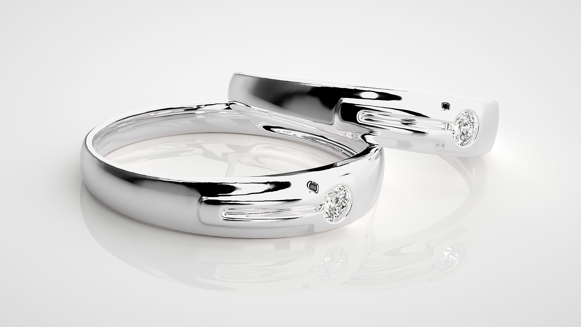 Solitaire Couple Band Ring 3dm stl render detail 3D print model_6