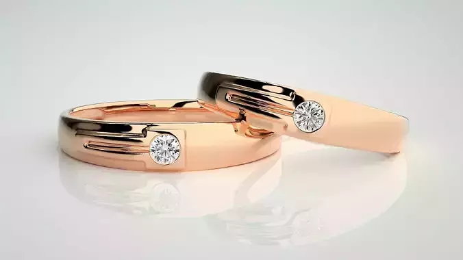 Solitaire Couple Band Ring 3dm stl render detail