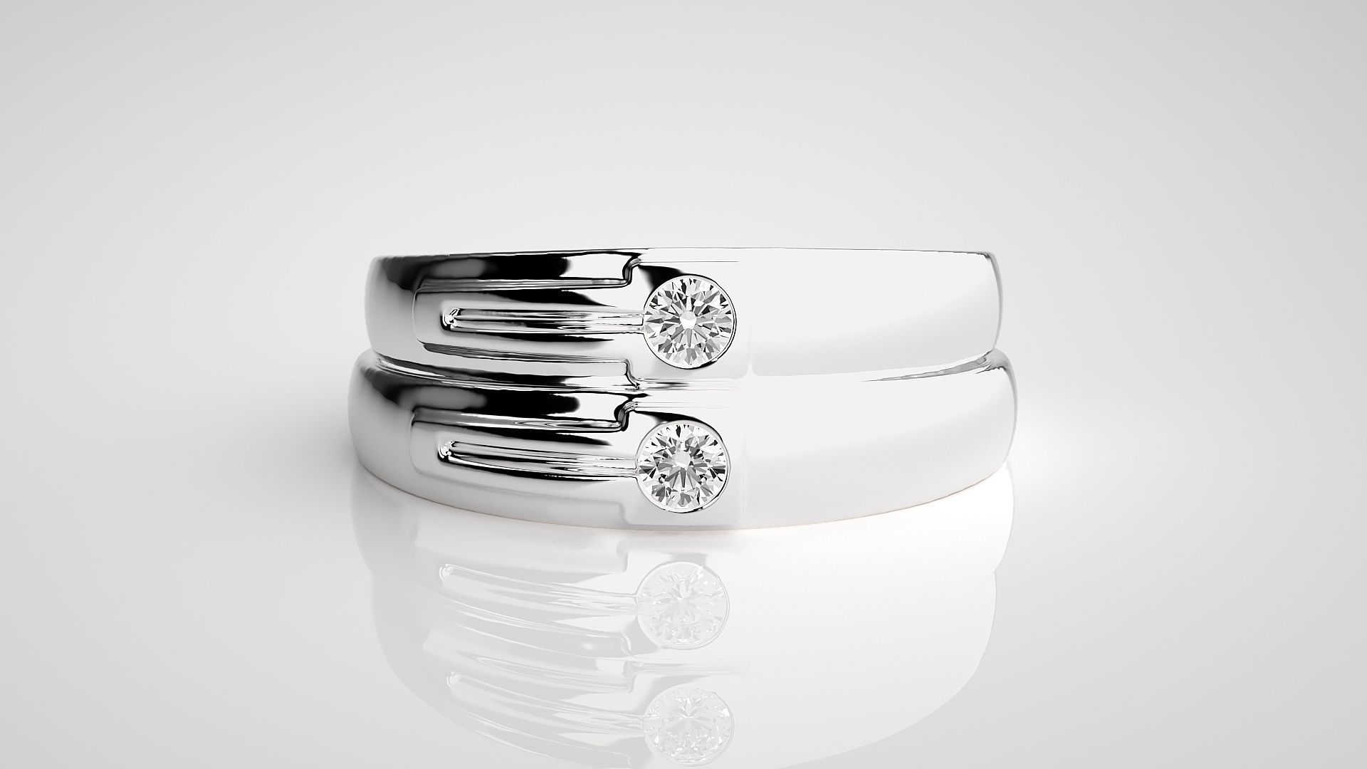 Solitaire Couple Band Ring 3dm stl render detail 3D print model_7