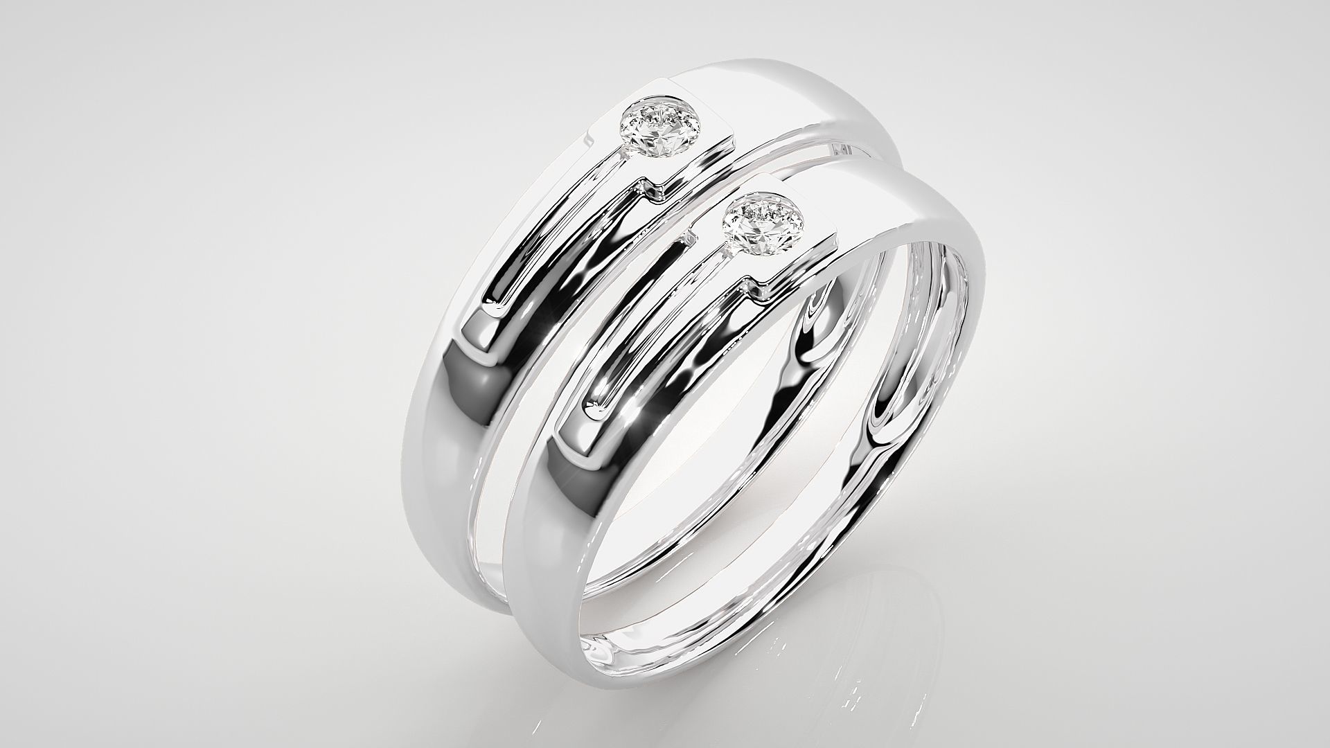 Solitaire Couple Band Ring 3dm stl render detail 3D print model_8