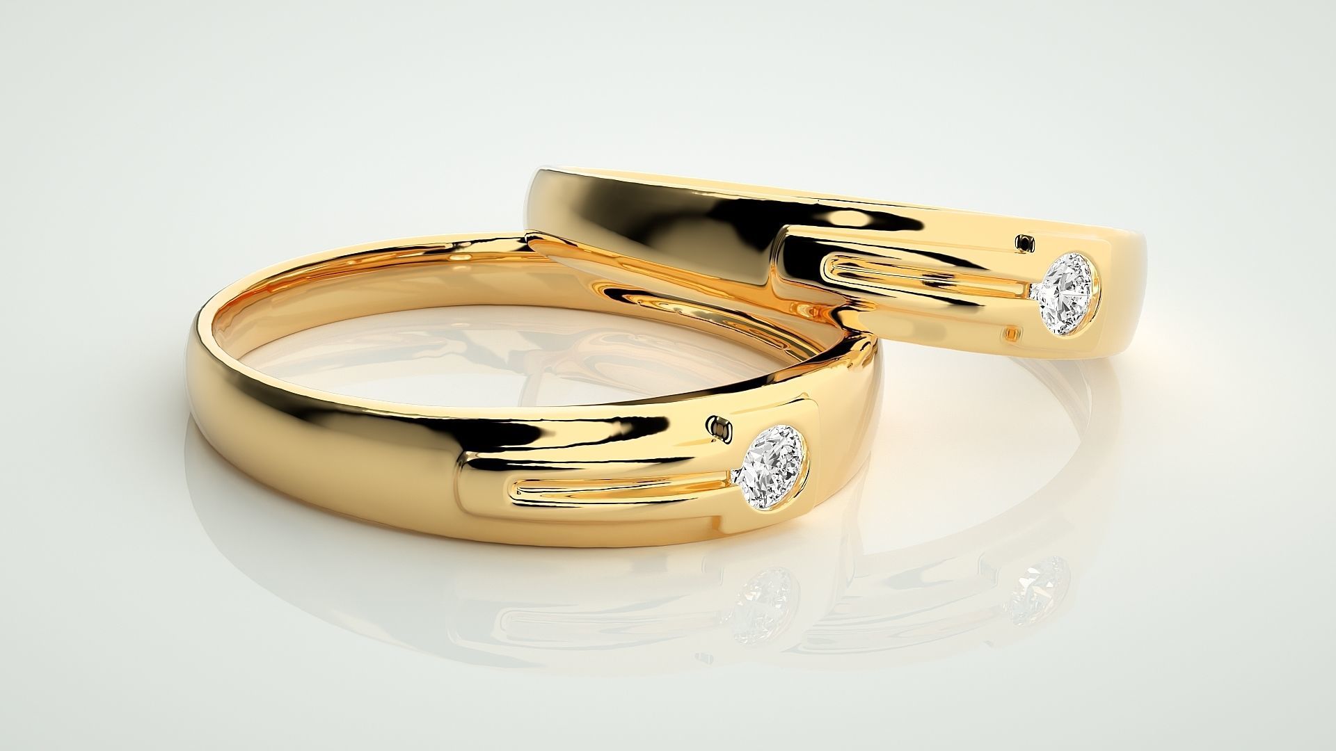 Solitaire Couple Band Ring 3dm stl render detail 3D print model_10
