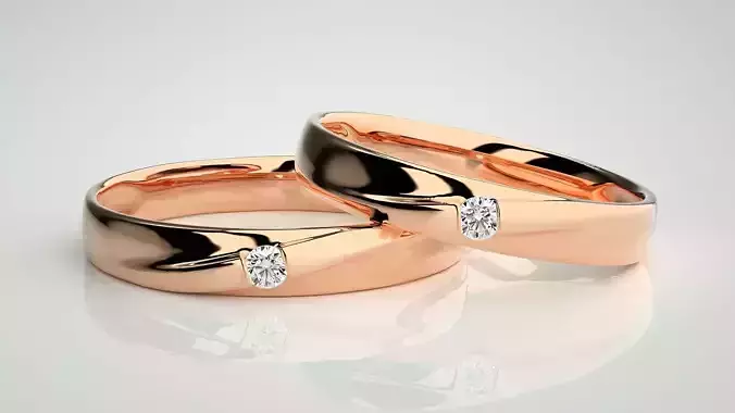 Solitaire Couple Band Ring 3dm stl render detail