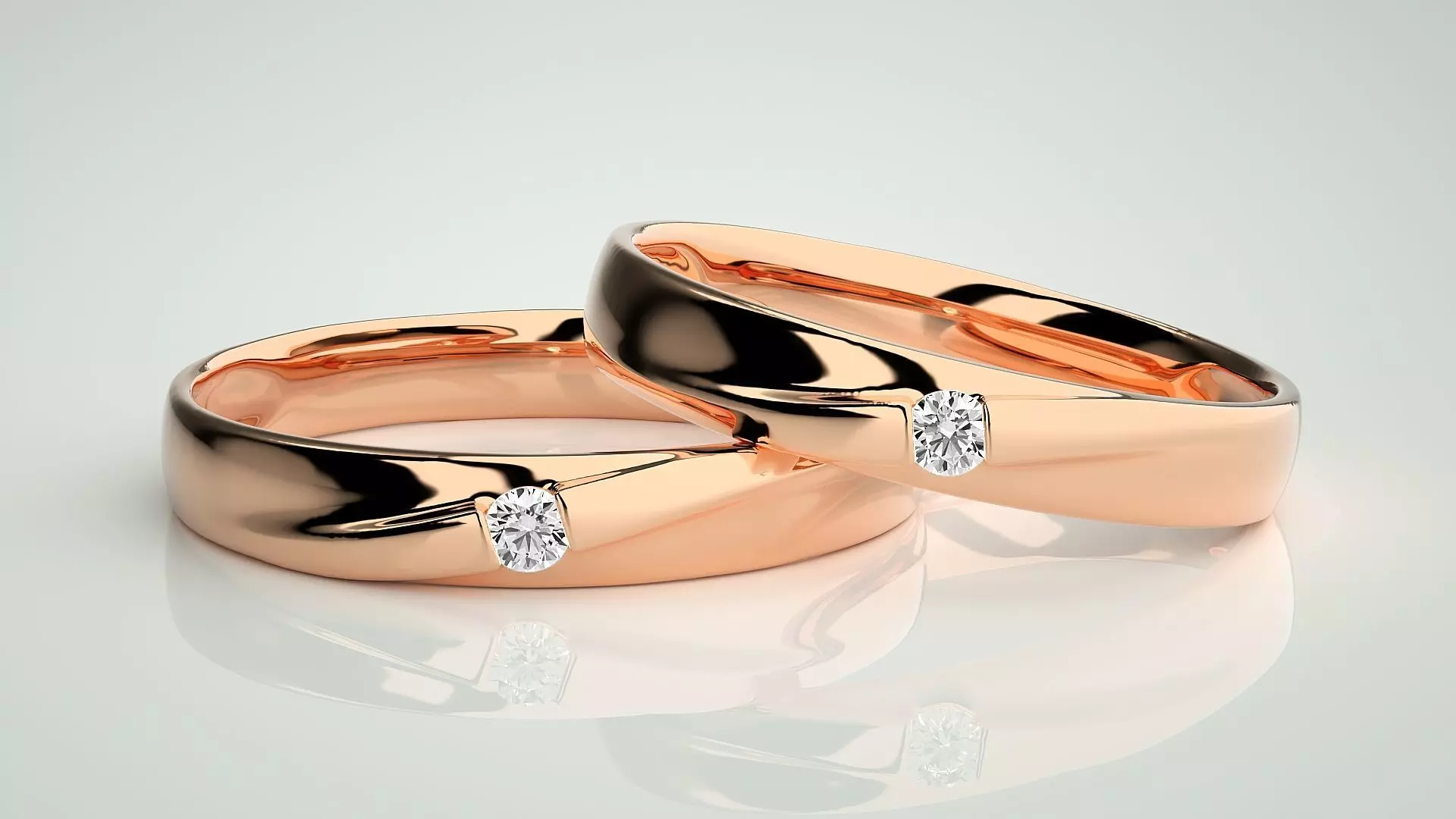 Solitaire Couple Band Ring 3dm stl render detail 3D print model_0