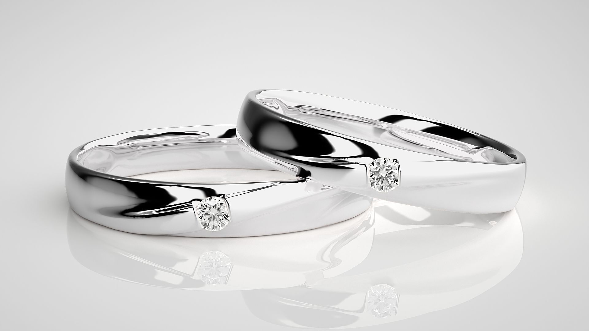 Solitaire Couple Band Ring 3dm stl render detail 3D print model_4