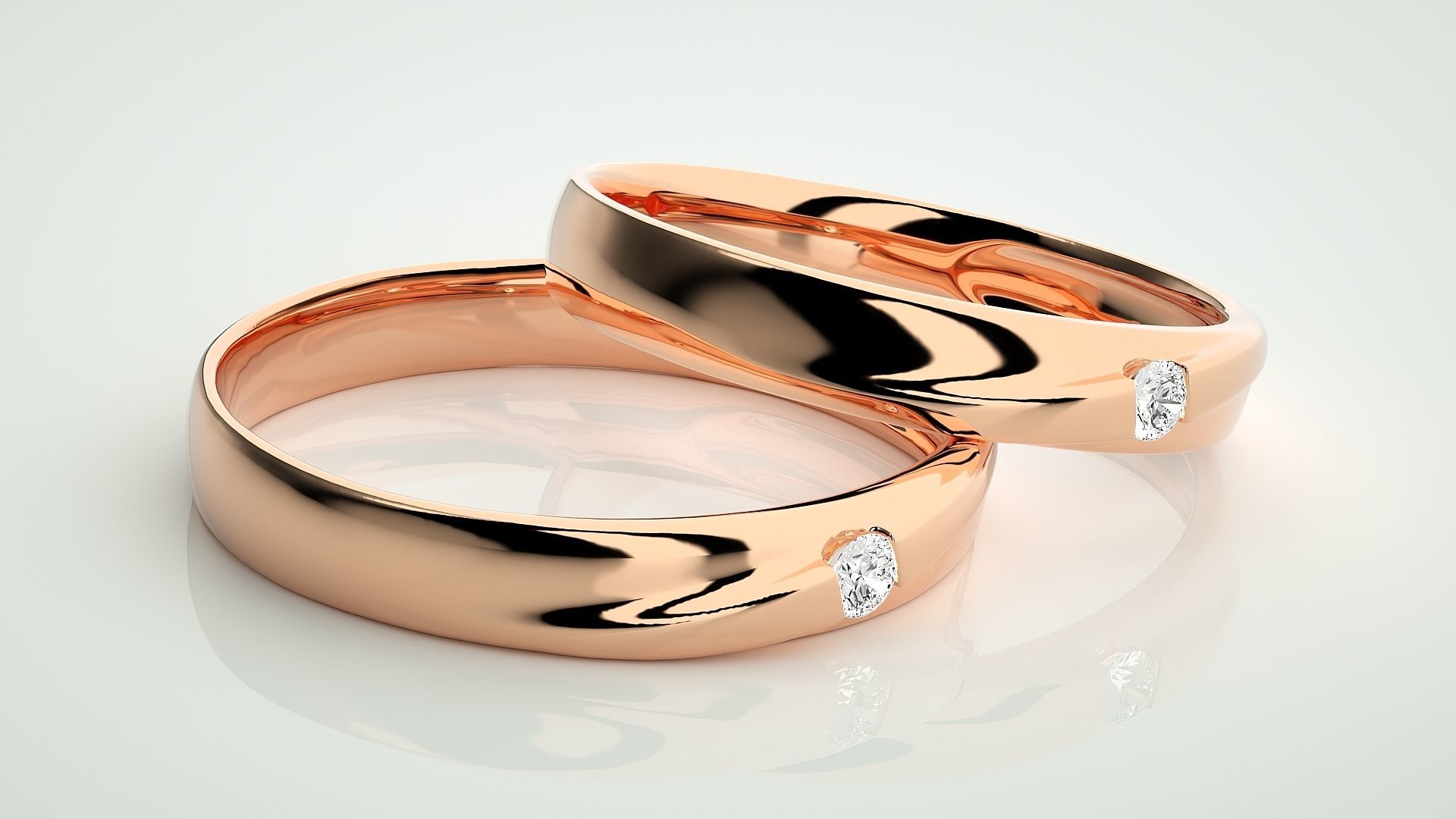 Solitaire Couple Band Ring 3dm stl render detail 3D print model_1