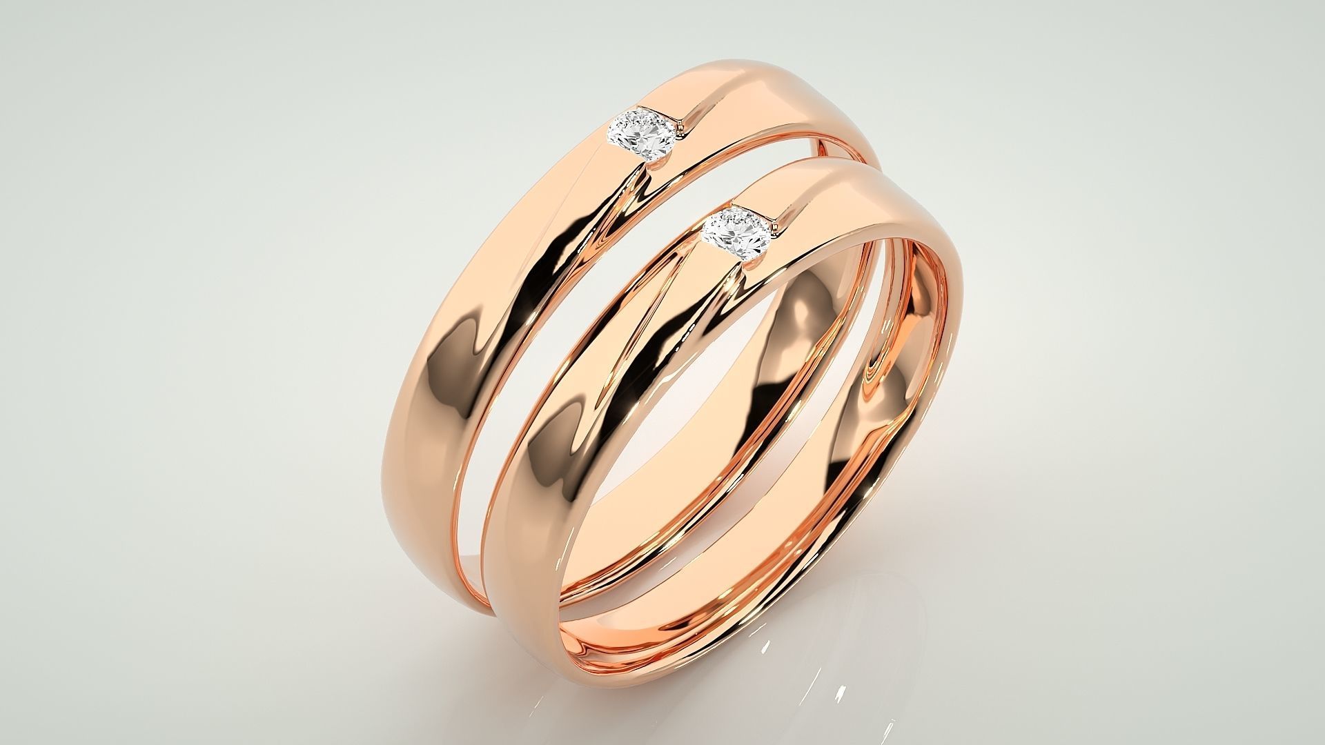 Solitaire Couple Band Ring 3dm stl render detail 3D print model_3