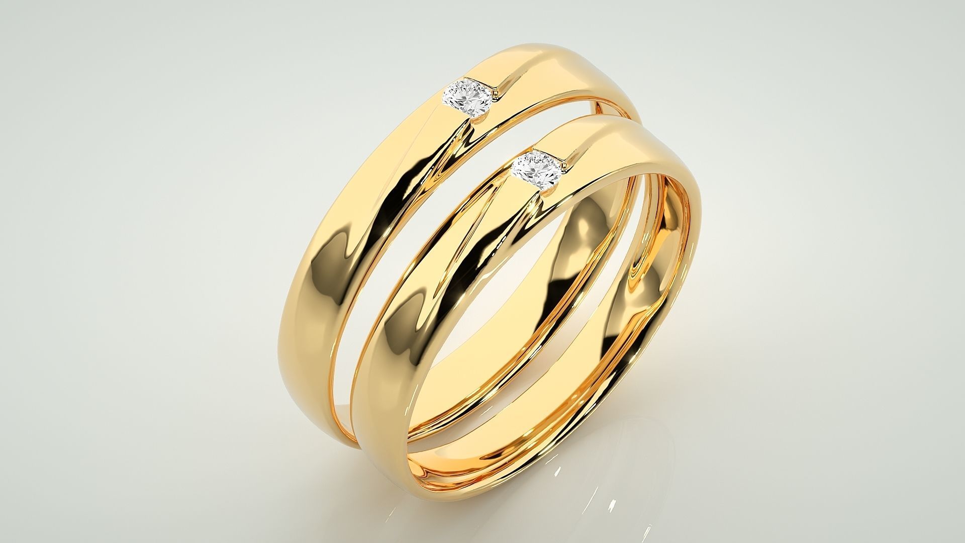 Solitaire Couple Band Ring 3dm stl render detail 3D print model_12