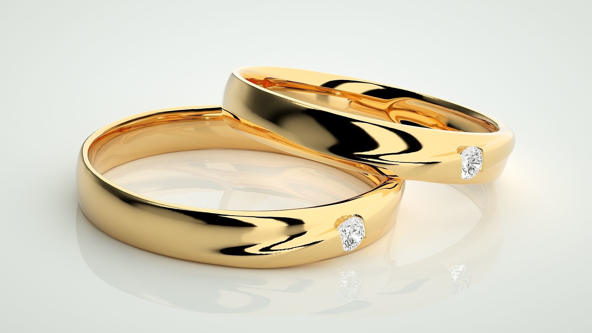 Solitaire Couple Band Ring 3dm stl render detail 3D print model_10