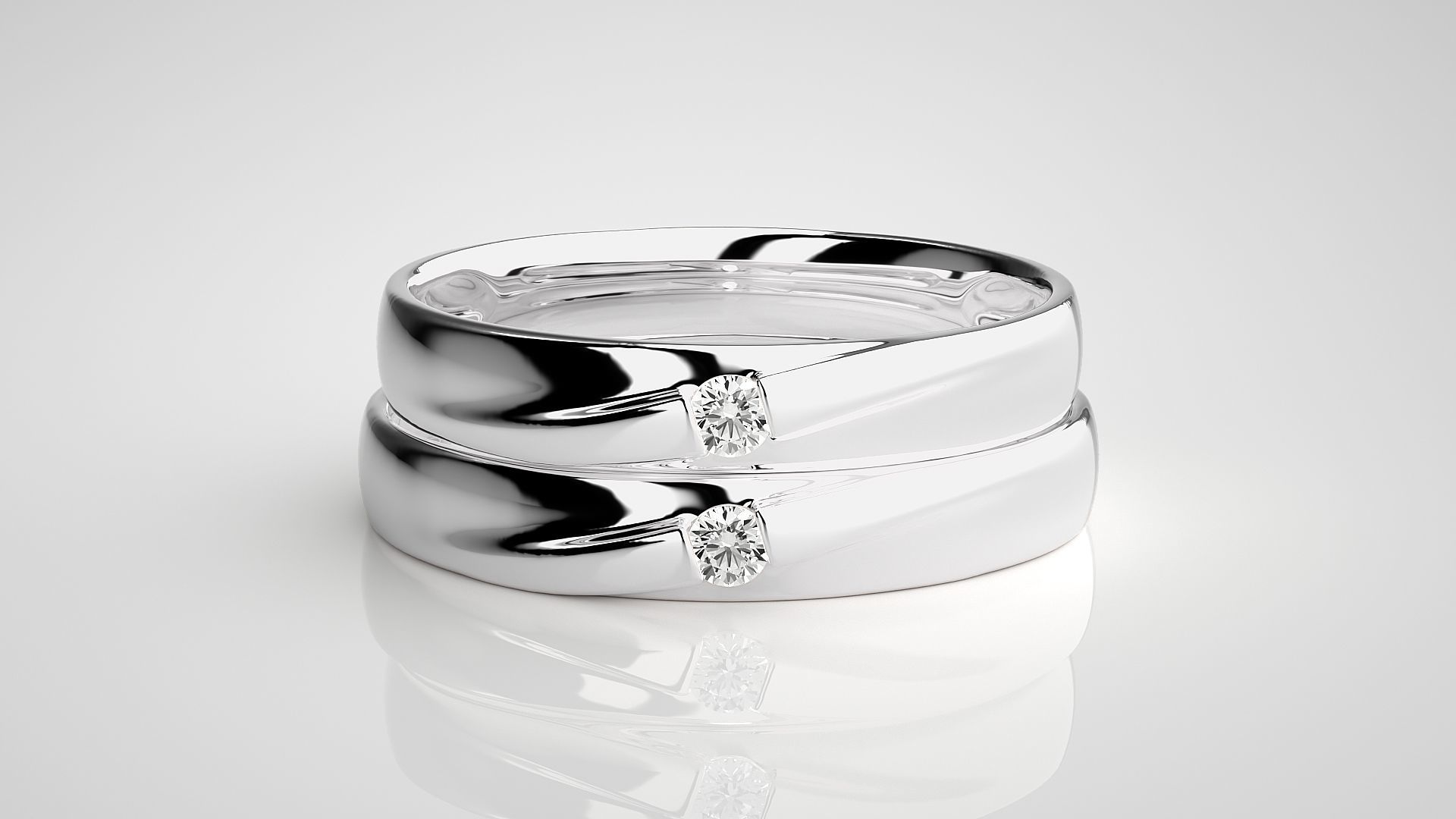 Solitaire Couple Band Ring 3dm stl render detail 3D print model_6
