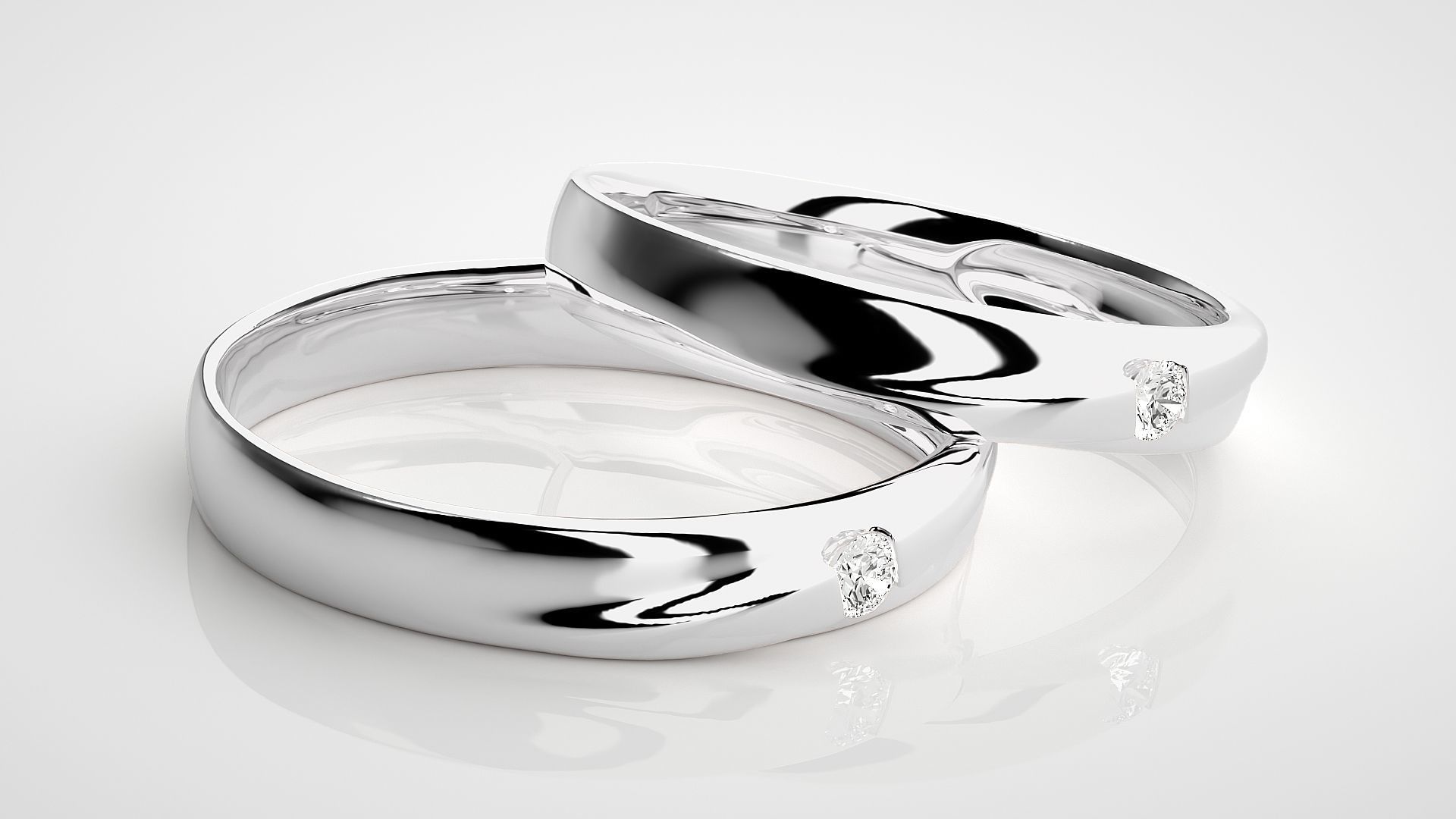 Solitaire Couple Band Ring 3dm stl render detail 3D print model_5