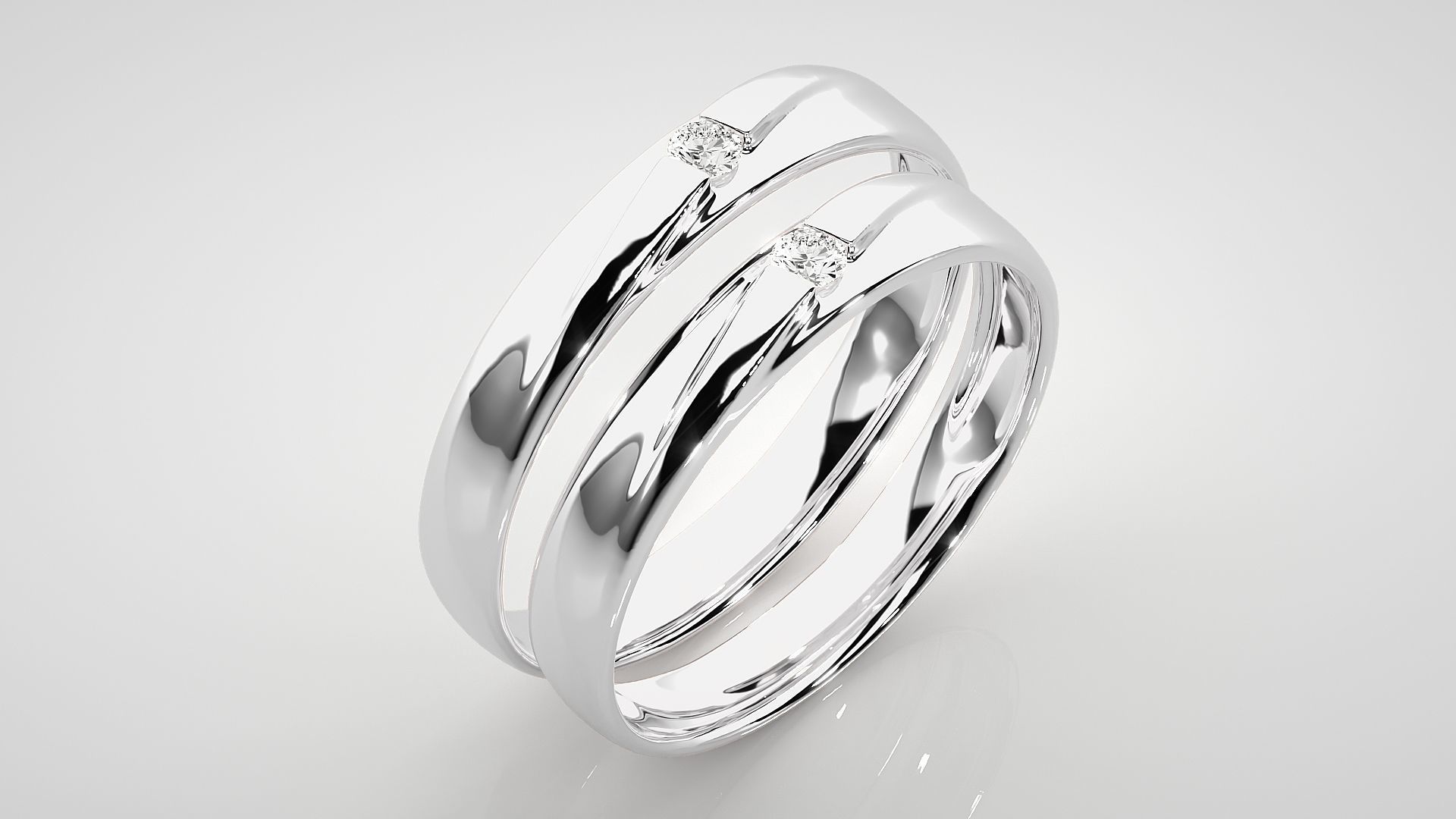 Solitaire Couple Band Ring 3dm stl render detail 3D print model_7