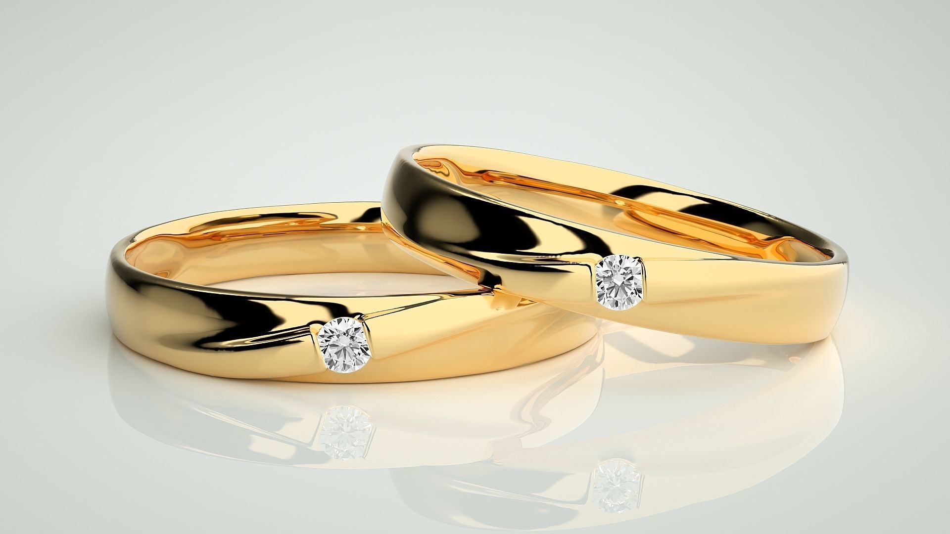 Solitaire Couple Band Ring 3dm stl render detail 3D print model_9