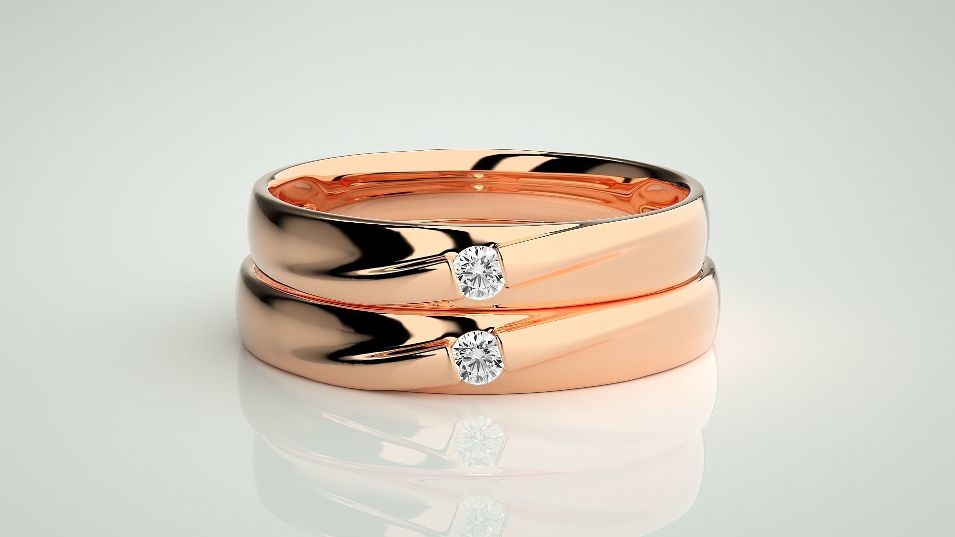 Solitaire Couple Band Ring 3dm stl render detail 3D print model_2