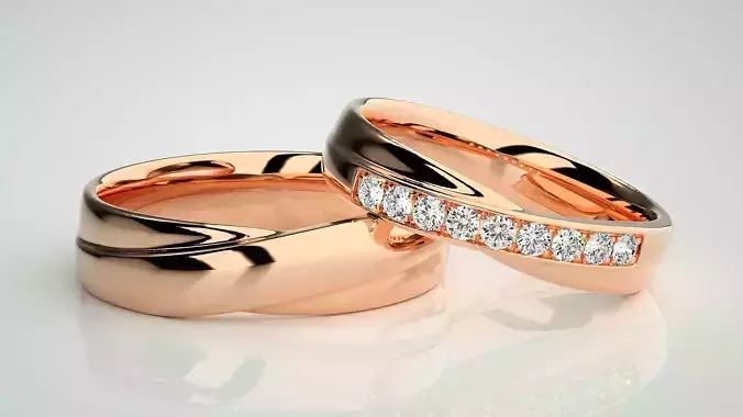 Solitaire Rope Couple Band Ring 3dm stl render detail