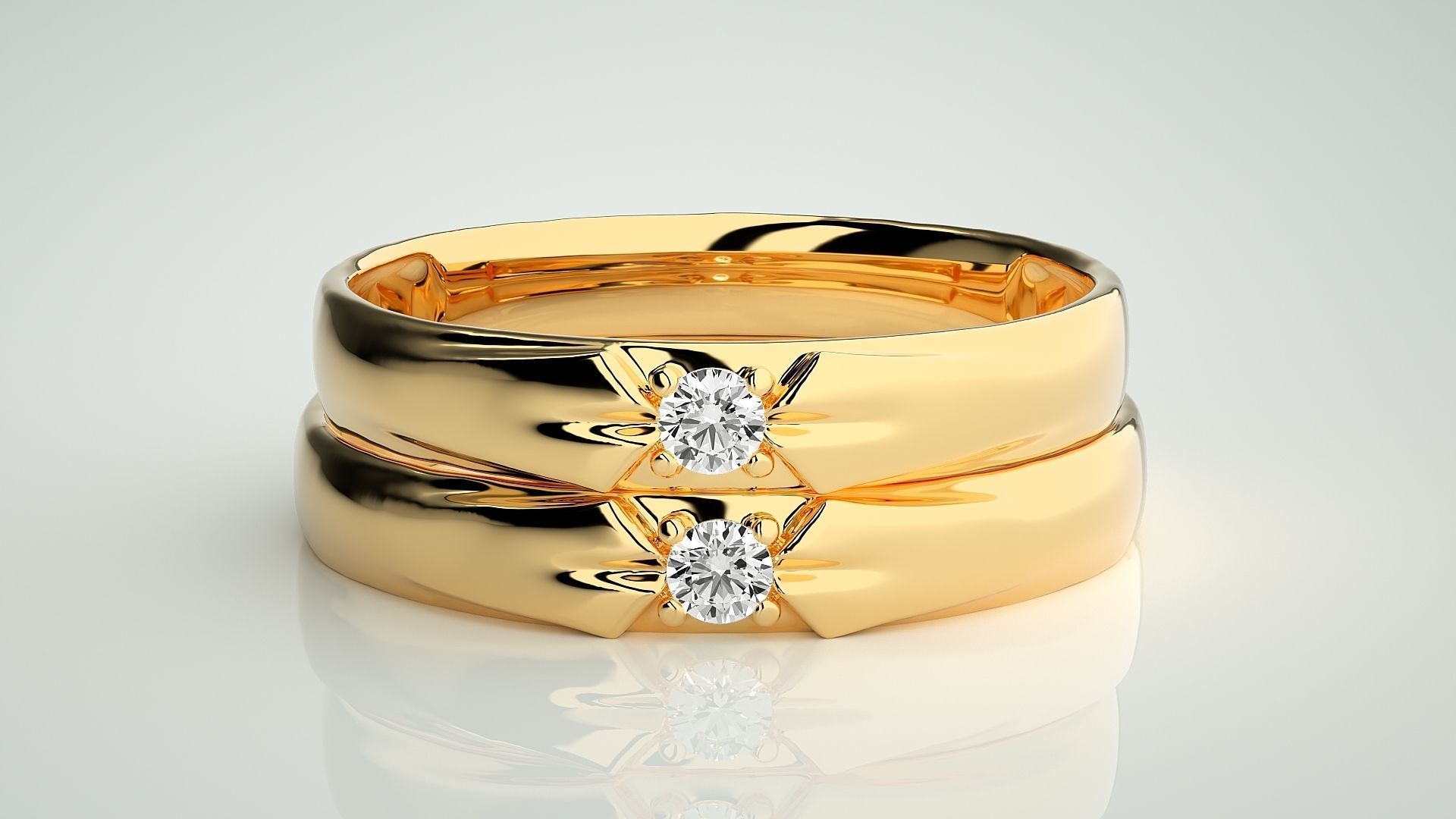 Solitaire Couple Band Ring 3dm stl render detail 3D print model_11