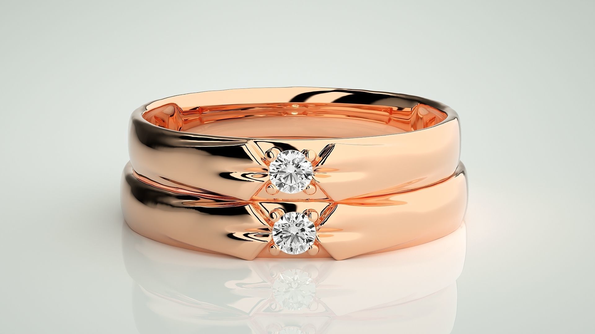 Solitaire Couple Band Ring 3dm stl render detail 3D print model_2