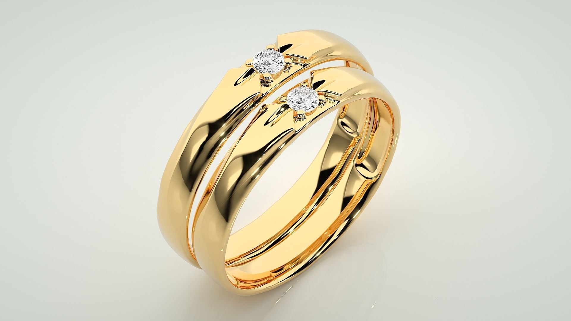 Solitaire Couple Band Ring 3dm stl render detail 3D print model_12