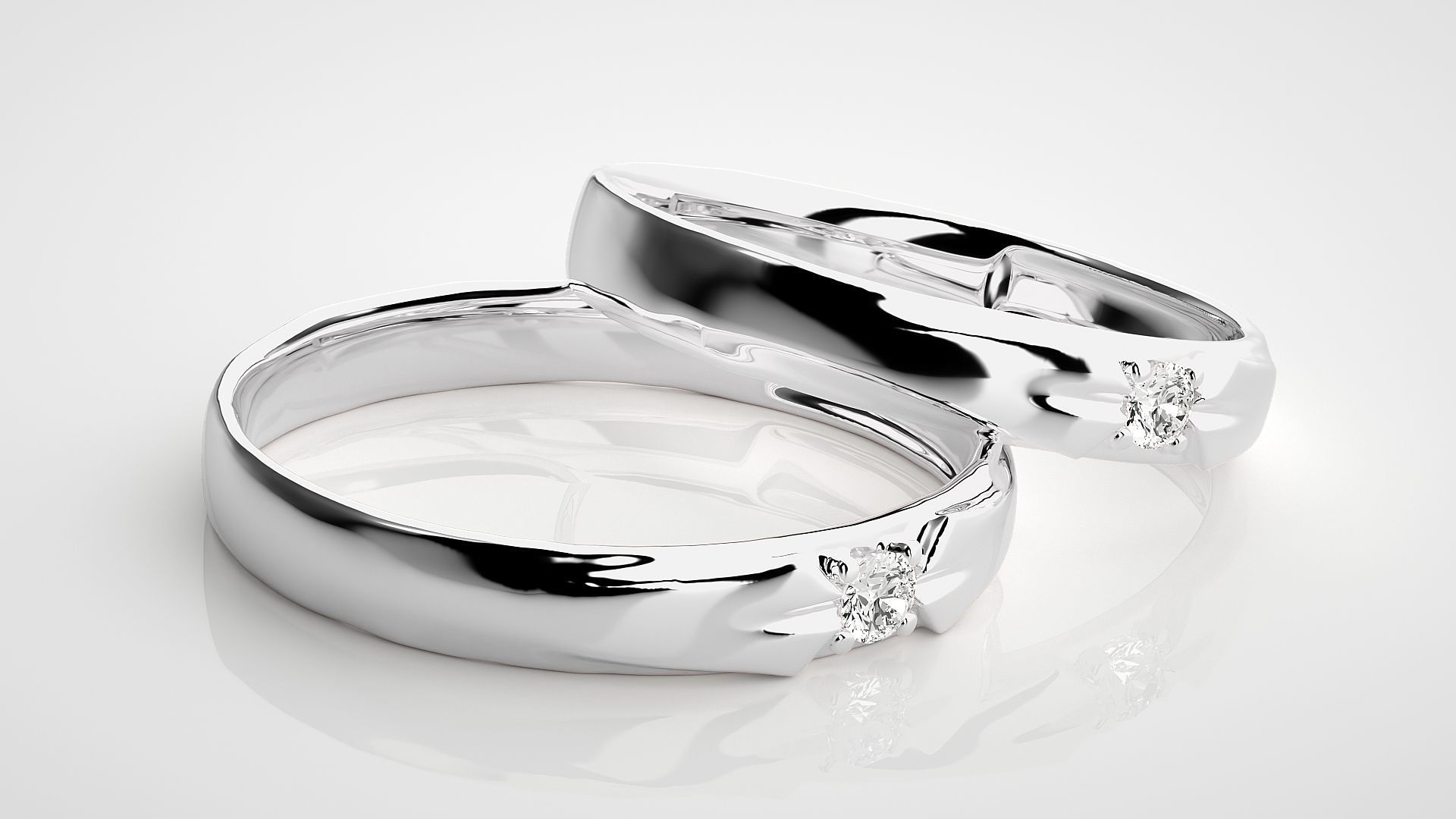 Solitaire Couple Band Ring 3dm stl render detail 3D print model_6