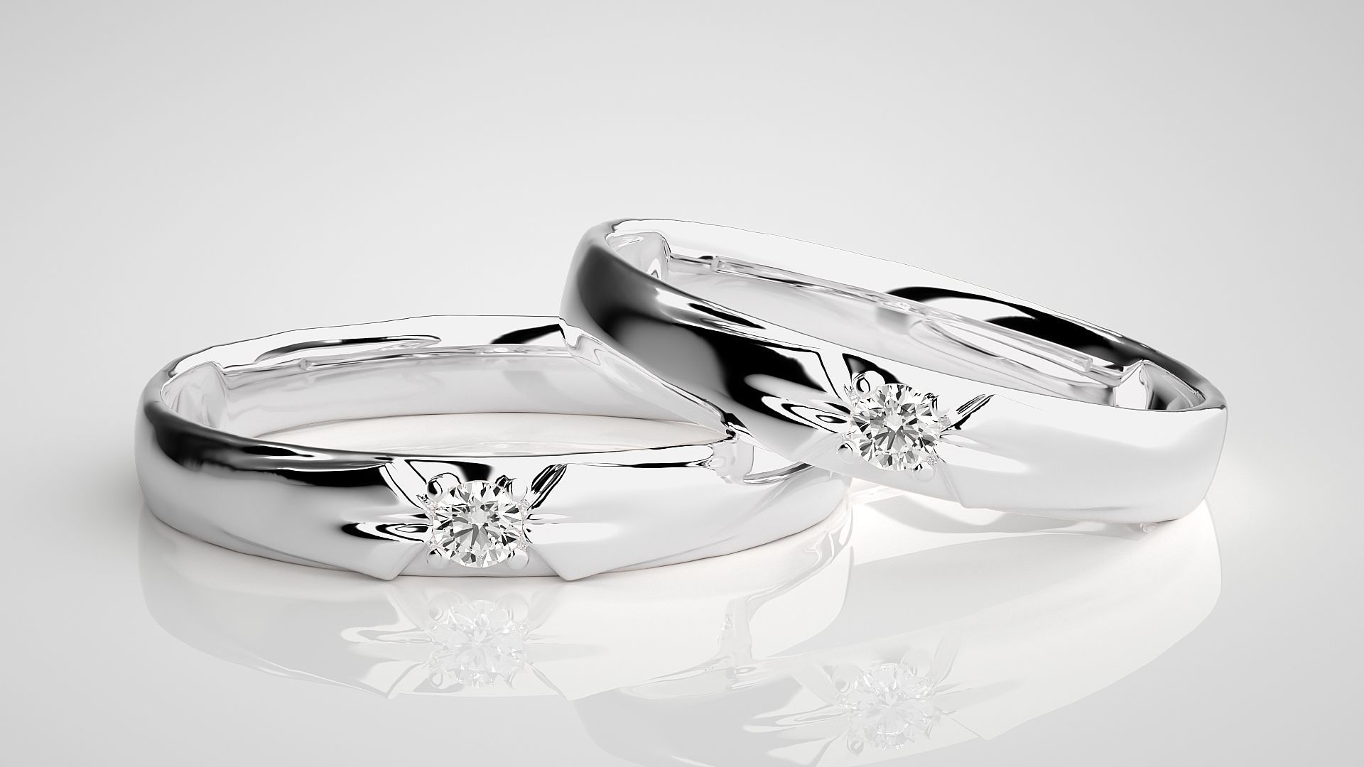 Solitaire Couple Band Ring 3dm stl render detail 3D print model_4