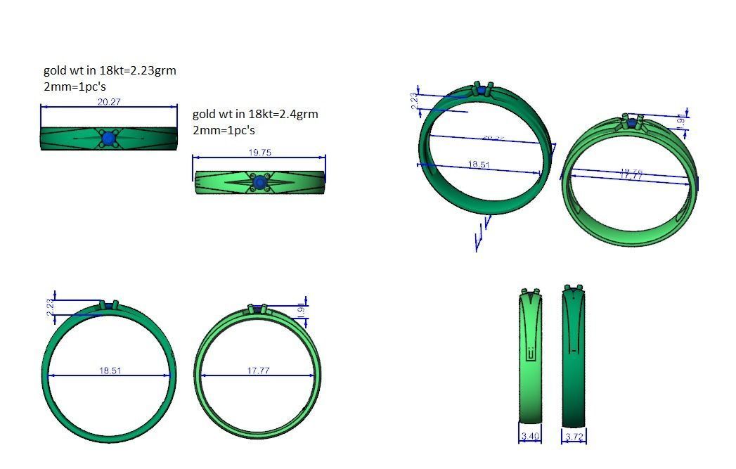 Solitaire Couple Band Ring 3dm stl render detail 3D print model_5