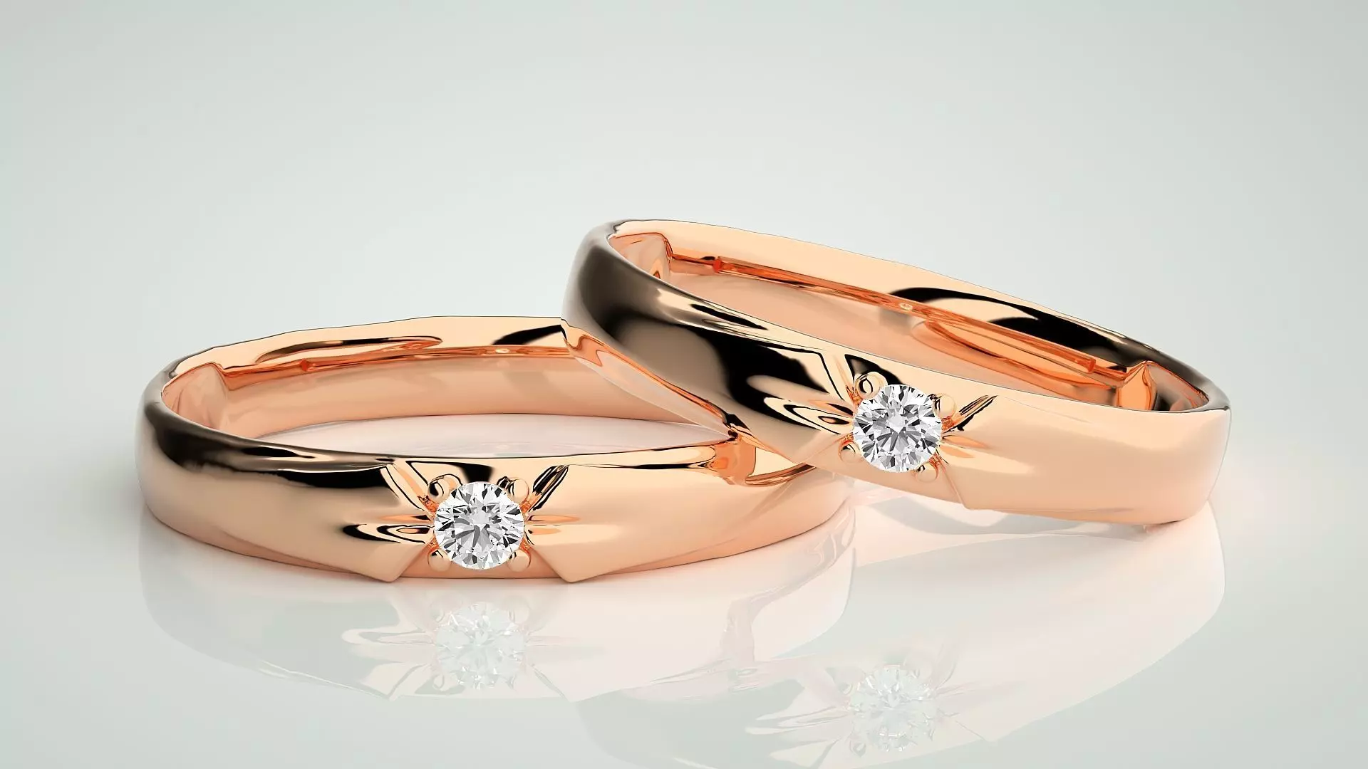 Solitaire Couple Band Ring 3dm stl render detail 3D print model_0