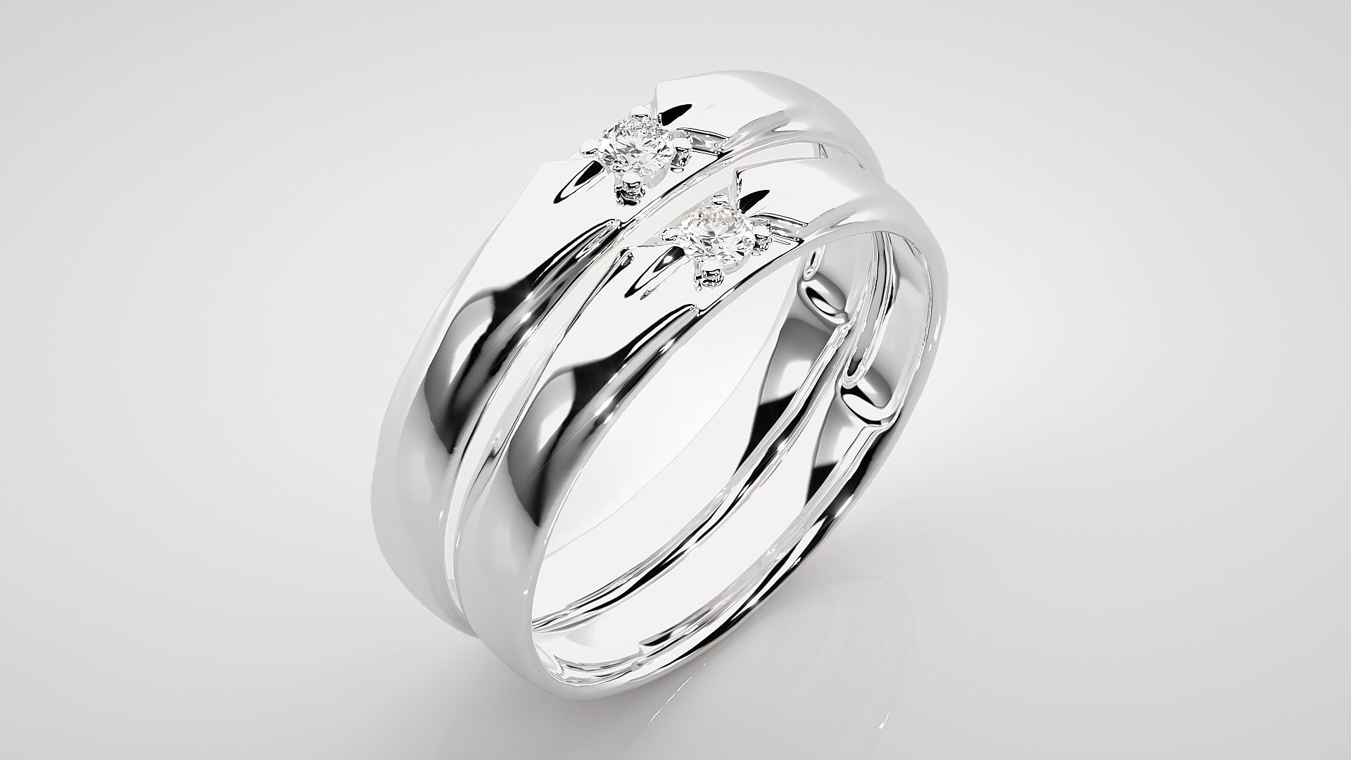 Solitaire Couple Band Ring 3dm stl render detail 3D print model_8