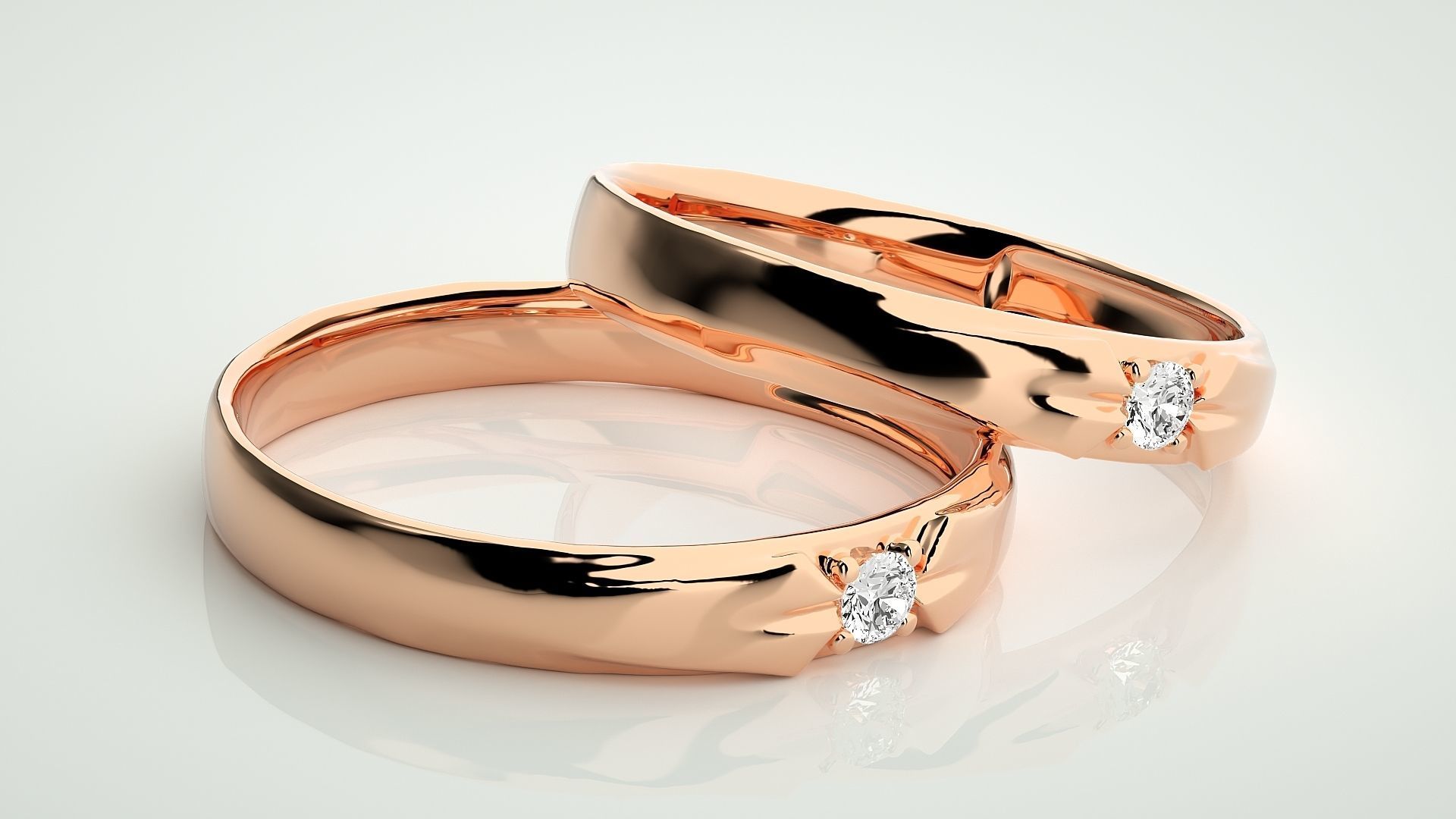 Solitaire Couple Band Ring 3dm stl render detail 3D print model_1
