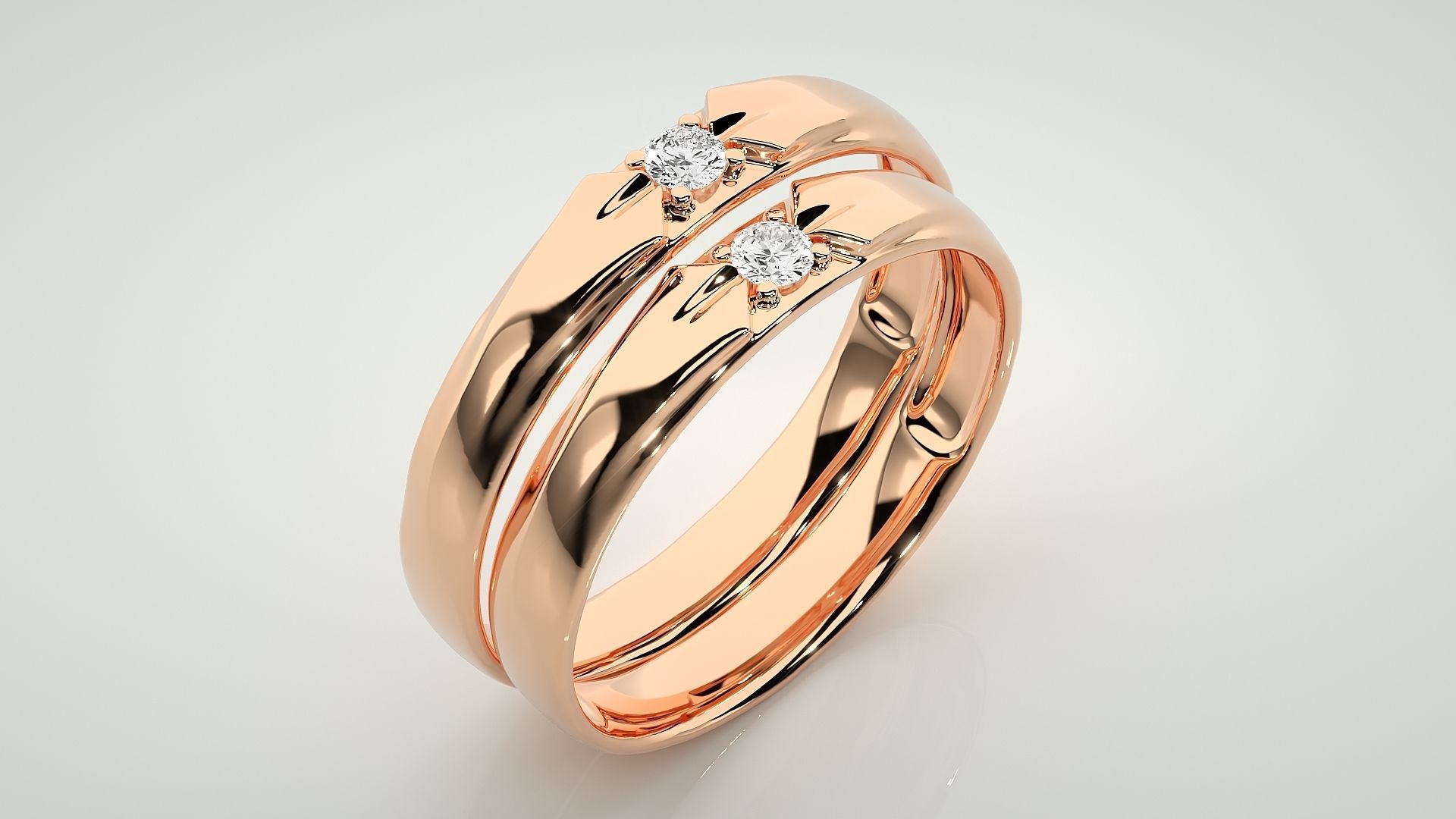 Solitaire Couple Band Ring 3dm stl render detail 3D print model_3