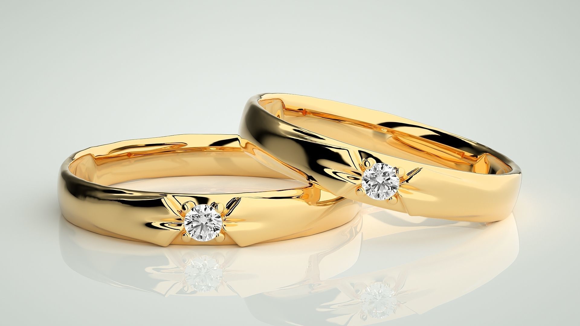 Solitaire Couple Band Ring 3dm stl render detail 3D print model_9