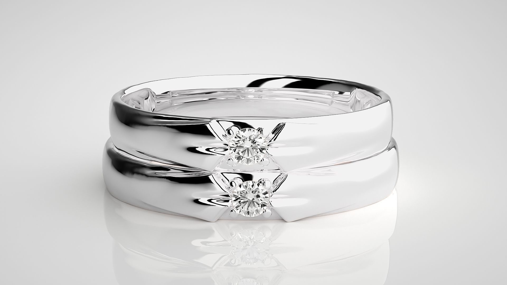 Solitaire Couple Band Ring 3dm stl render detail 3D print model_7