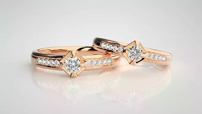 Solitaire Couple Band Ring 3dm stl render detail