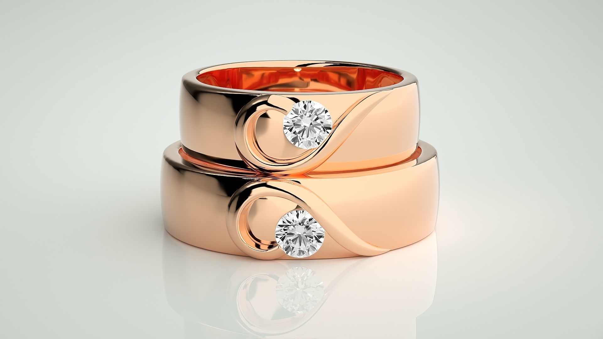 Heart Love Valentine Solitaire Couple Band Ring 3dm stl render 3D print model_2