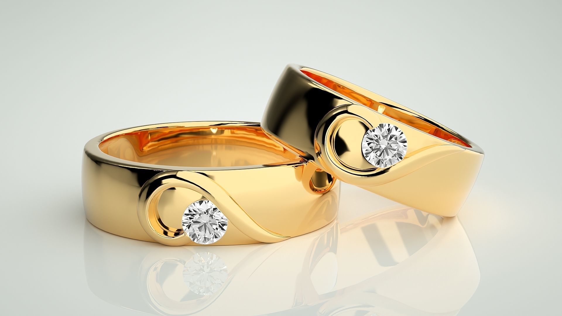 Heart Love Valentine Solitaire Couple Band Ring 3dm stl render 3D print model_9